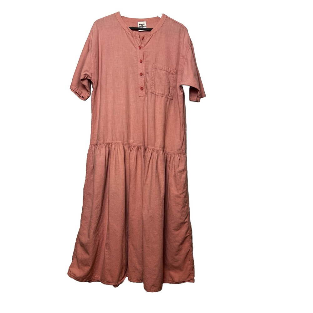 VTG Women's Color Me Cotton Dress Midi Boho Coral Pink Small 100% USA Cotton